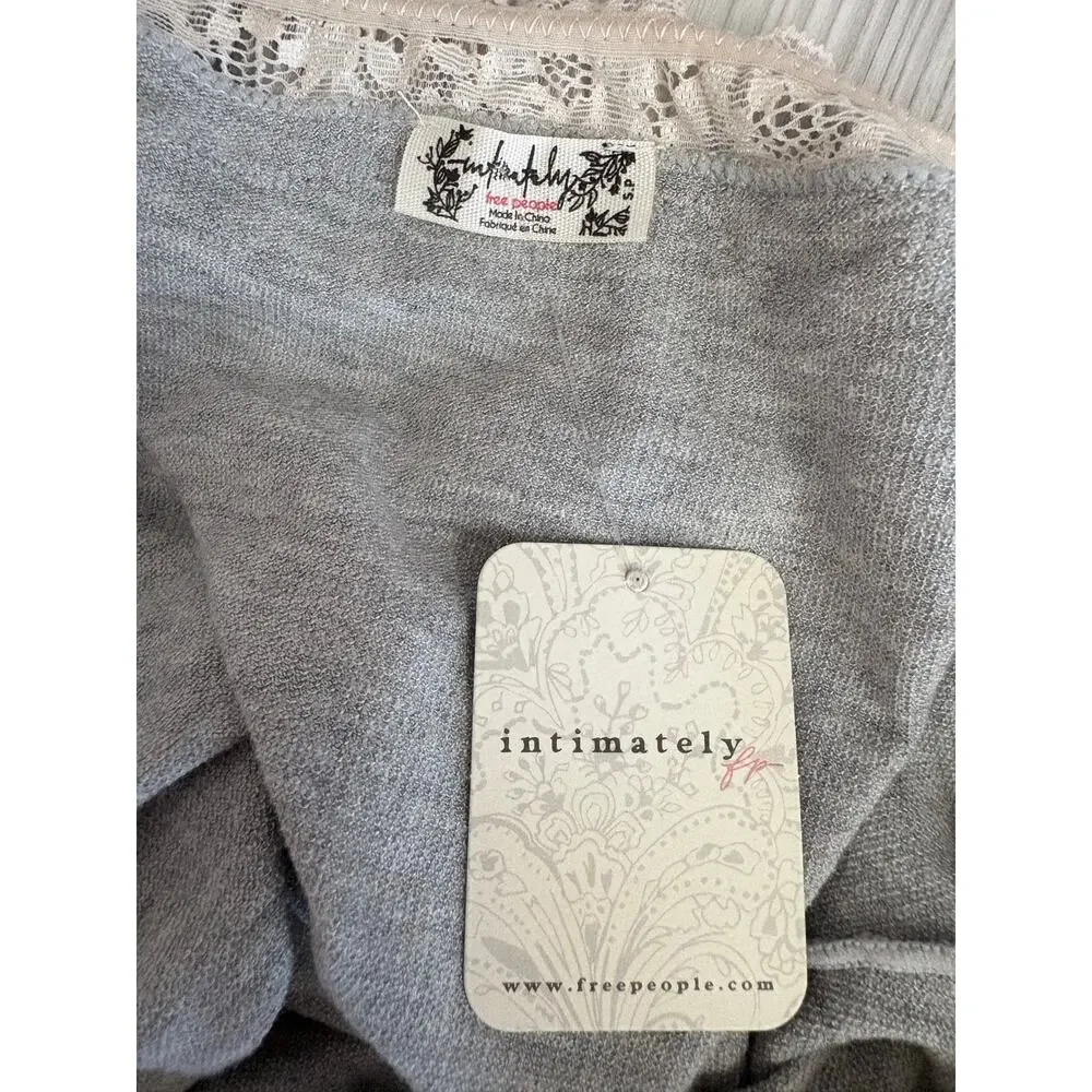 Free People Lace Trim Thermal Top Bell Sleeve Coquette Light Boho Gray NWT M - Picture 5 of 8